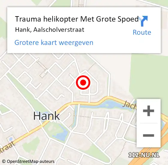 Locatie op kaart van de 112 melding: Trauma helikopter Met Grote Spoed Naar Hank, Aalscholverstraat op 19 juni 2022 19:40