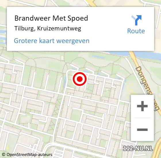 Locatie op kaart van de 112 melding: Brandweer Met Spoed Naar Tilburg, Kruizemuntweg op 19 juni 2022 19:45