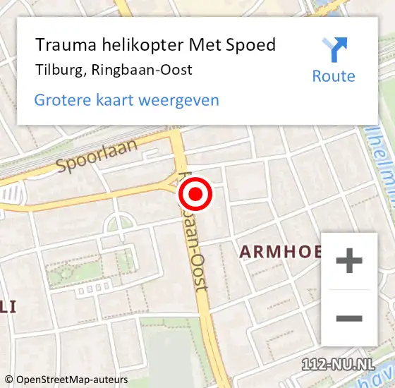 Locatie op kaart van de 112 melding: Trauma helikopter Met Spoed Naar Tilburg, Ringbaan-Oost op 19 juni 2022 19:55