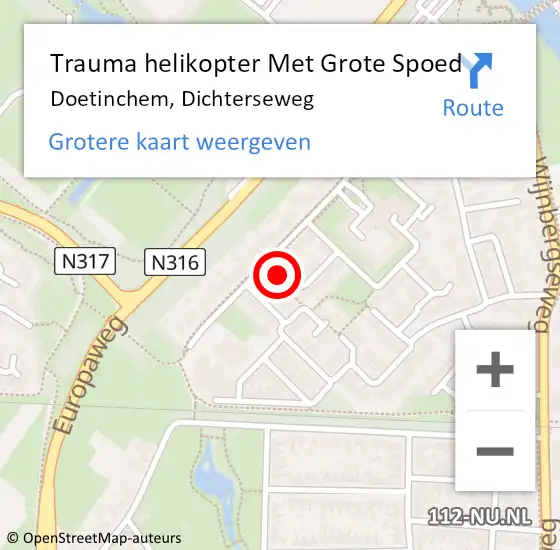 Locatie op kaart van de 112 melding: Trauma helikopter Met Grote Spoed Naar Doetinchem, Dichterseweg op 19 juni 2022 19:57