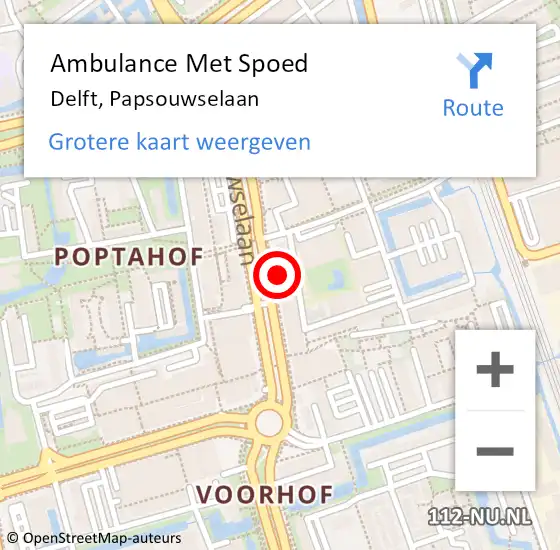 Locatie op kaart van de 112 melding: Ambulance Met Spoed Naar Delft, Papsouwselaan op 19 juni 2022 20:02
