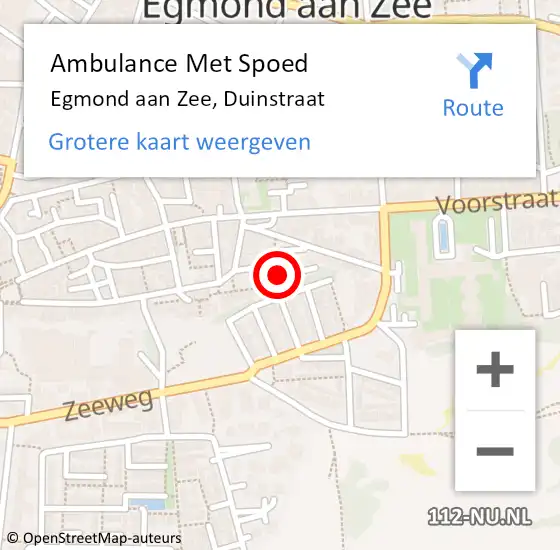 Locatie op kaart van de 112 melding: Ambulance Met Spoed Naar Egmond aan Zee, Duinstraat op 19 juni 2022 20:32