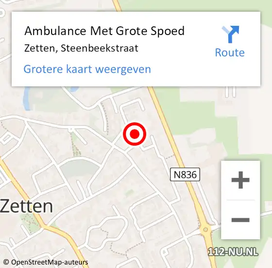 Locatie op kaart van de 112 melding: Ambulance Met Grote Spoed Naar Zetten, Steenbeekstraat op 19 juni 2022 20:54