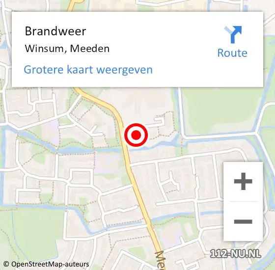 Locatie op kaart van de 112 melding: Brandweer Winsum, Meeden op 19 juni 2022 21:14