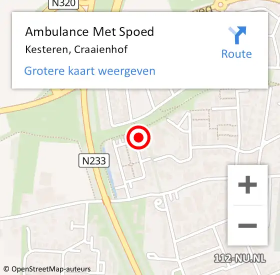 Locatie op kaart van de 112 melding: Ambulance Met Spoed Naar Kesteren, Craaienhof op 19 juni 2022 21:16