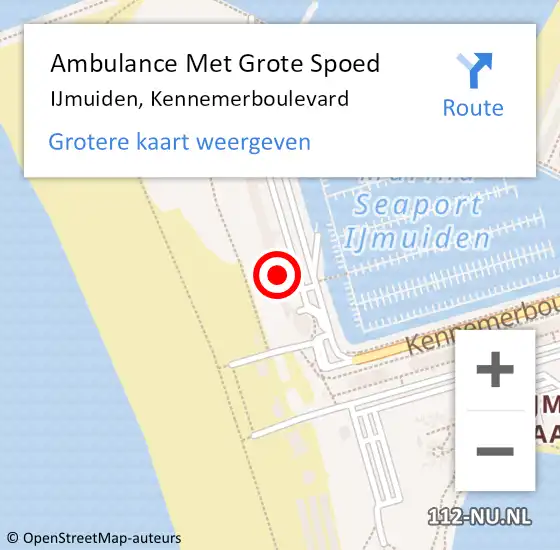 Locatie op kaart van de 112 melding: Ambulance Met Grote Spoed Naar IJmuiden, Kennemerboulevard op 19 juni 2022 21:36