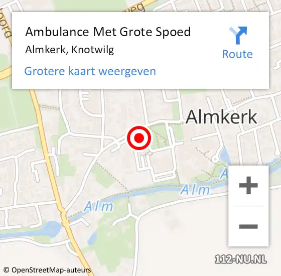 Locatie op kaart van de 112 melding: Ambulance Met Grote Spoed Naar Almkerk, Knotwilg op 19 juni 2022 22:32