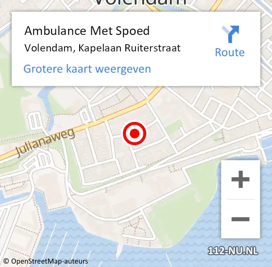 Locatie op kaart van de 112 melding: Ambulance Met Spoed Naar Volendam, Kapelaan Ruiterstraat op 19 juni 2022 22:53