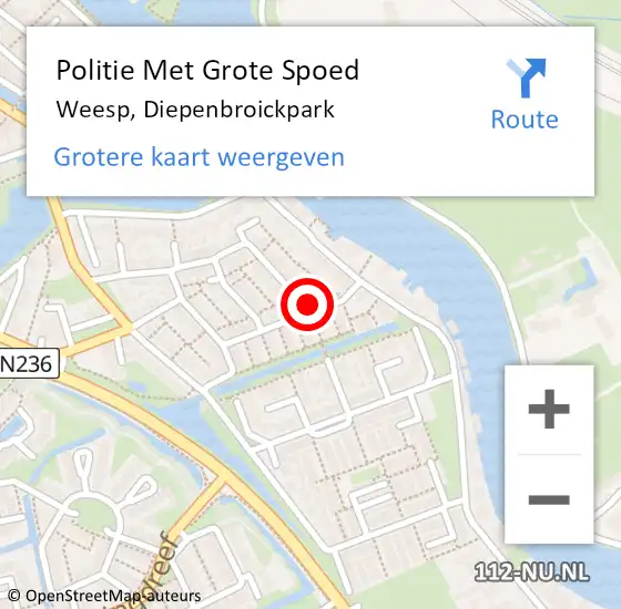 Locatie op kaart van de 112 melding: Politie Met Grote Spoed Naar Weesp, Diepenbroickpark op 19 juni 2022 23:35