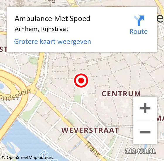 Locatie op kaart van de 112 melding: Ambulance Met Spoed Naar Arnhem, Rijnstraat op 19 juni 2022 23:43