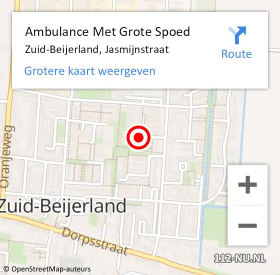 Locatie op kaart van de 112 melding: Ambulance Met Grote Spoed Naar Zuid-Beijerland, Jasmijnstraat op 20 juni 2022 00:23