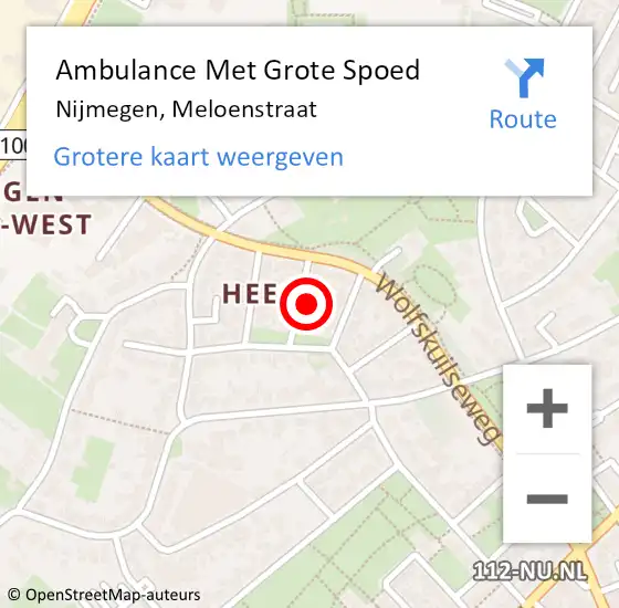 Locatie op kaart van de 112 melding: Ambulance Met Grote Spoed Naar Nijmegen, Meloenstraat op 20 juni 2022 00:25