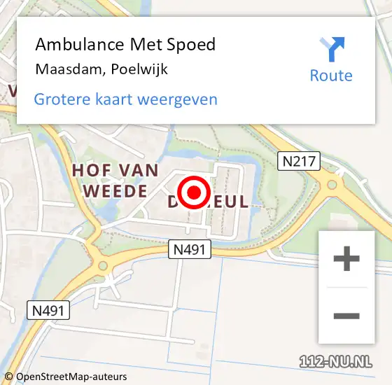 Locatie op kaart van de 112 melding: Ambulance Met Spoed Naar Maasdam, Poelwijk op 20 juni 2022 00:40