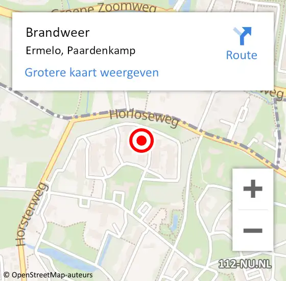 Locatie op kaart van de 112 melding: Brandweer Ermelo, Paardenkamp op 20 juni 2022 00:45