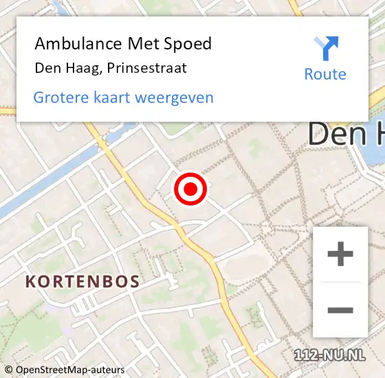 Locatie op kaart van de 112 melding: Ambulance Met Spoed Naar Den Haag, Prinsestraat op 20 juni 2022 01:16