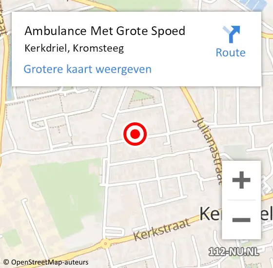 Locatie op kaart van de 112 melding: Ambulance Met Grote Spoed Naar Kerkdriel, Kromsteeg op 20 juni 2022 01:39