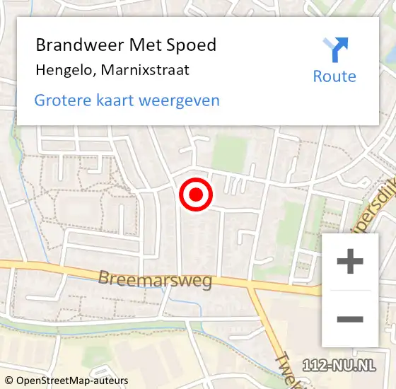 Locatie op kaart van de 112 melding: Brandweer Met Spoed Naar Hengelo, Marnixstraat op 20 juni 2022 01:39