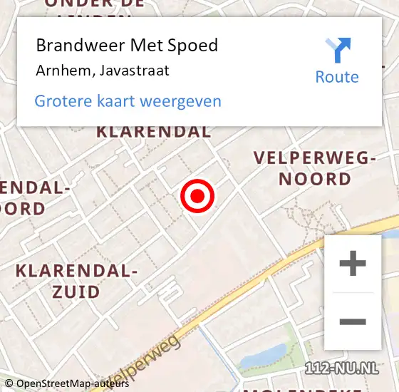 Locatie op kaart van de 112 melding: Brandweer Met Spoed Naar Arnhem, Javastraat op 20 juni 2022 01:53