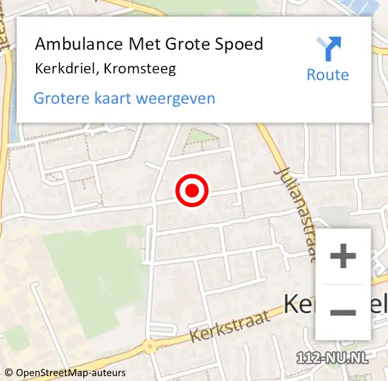 Locatie op kaart van de 112 melding: Ambulance Met Grote Spoed Naar Kerkdriel, Kromsteeg op 20 juni 2022 02:57