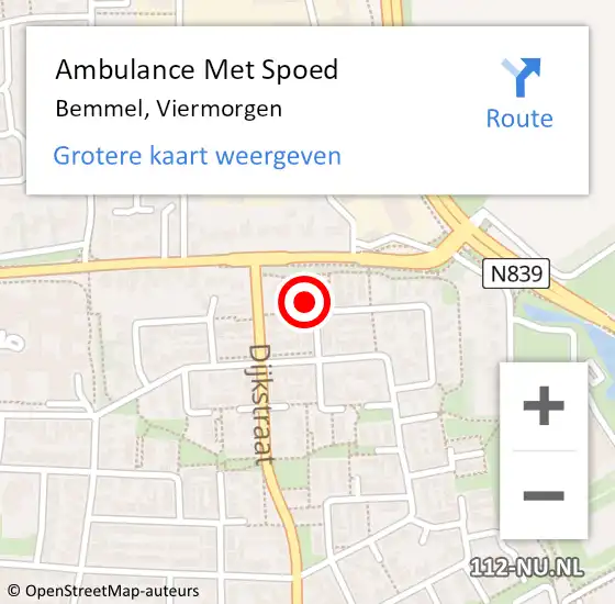 Locatie op kaart van de 112 melding: Ambulance Met Spoed Naar Bemmel, Viermorgen op 20 juni 2022 03:14