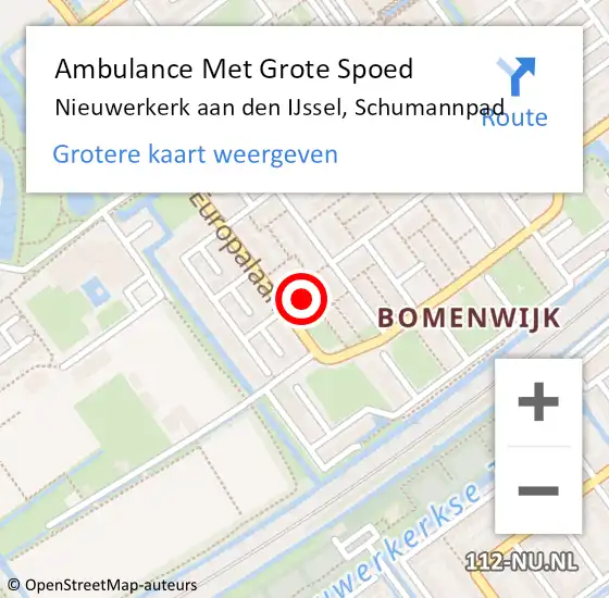 Locatie op kaart van de 112 melding: Ambulance Met Grote Spoed Naar Nieuwerkerk aan den IJssel, Schumannpad op 20 juni 2022 07:03