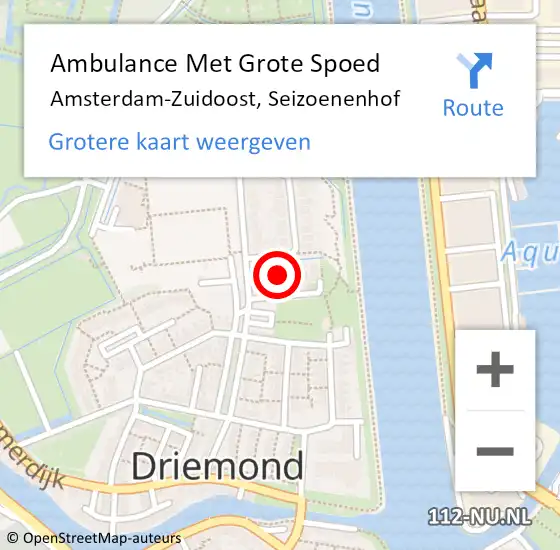 Locatie op kaart van de 112 melding: Ambulance Met Grote Spoed Naar Amsterdam-Zuidoost, Seizoenenhof op 20 juni 2022 07:40