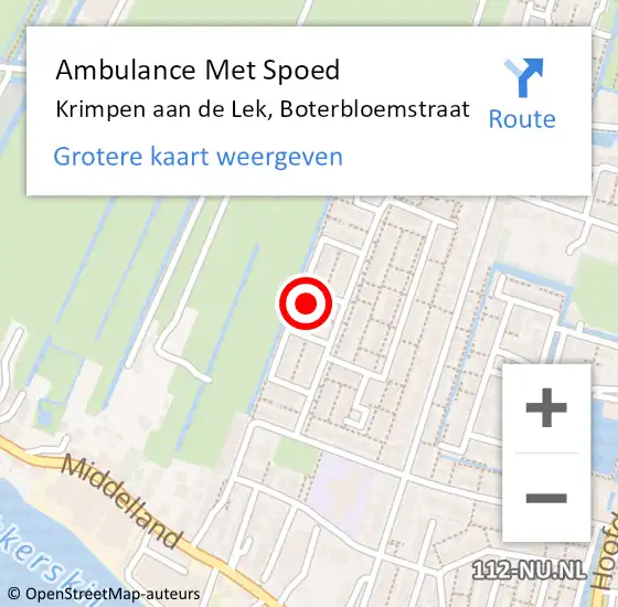 Locatie op kaart van de 112 melding: Ambulance Met Spoed Naar Krimpen aan de Lek, Boterbloemstraat op 20 juni 2022 07:43