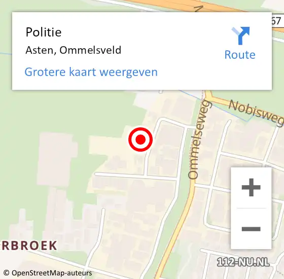 Locatie op kaart van de 112 melding: Politie Asten, Ommelsveld op 20 juni 2022 07:56