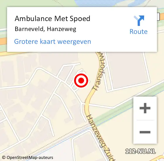 Locatie op kaart van de 112 melding: Ambulance Met Spoed Naar Barneveld, Hanzeweg op 20 juni 2022 08:12