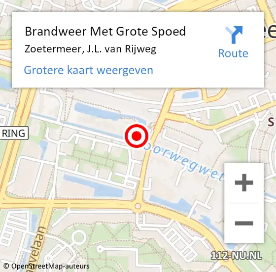 Locatie op kaart van de 112 melding: Brandweer Met Grote Spoed Naar Zoetermeer, J.L. van Rijweg op 20 juni 2022 08:28