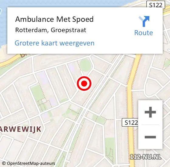 Locatie op kaart van de 112 melding: Ambulance Met Spoed Naar Rotterdam, Groepstraat op 20 juni 2022 09:13