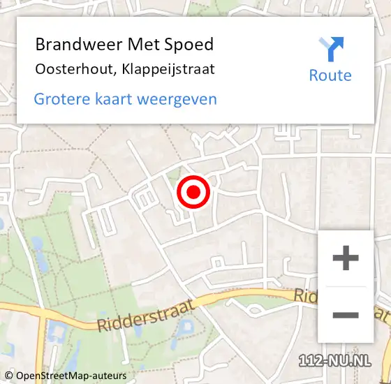 Locatie op kaart van de 112 melding: Brandweer Met Spoed Naar Oosterhout, Klappeijstraat op 20 juni 2022 09:27