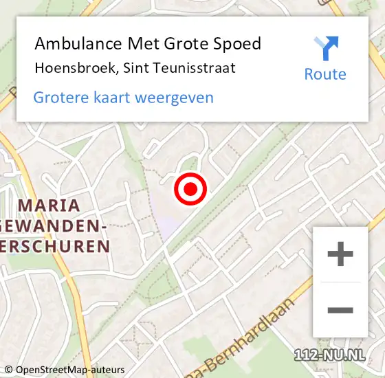 Locatie op kaart van de 112 melding: Ambulance Met Grote Spoed Naar Hoensbroek, Sint Teunisstraat op 20 juli 2014 19:22