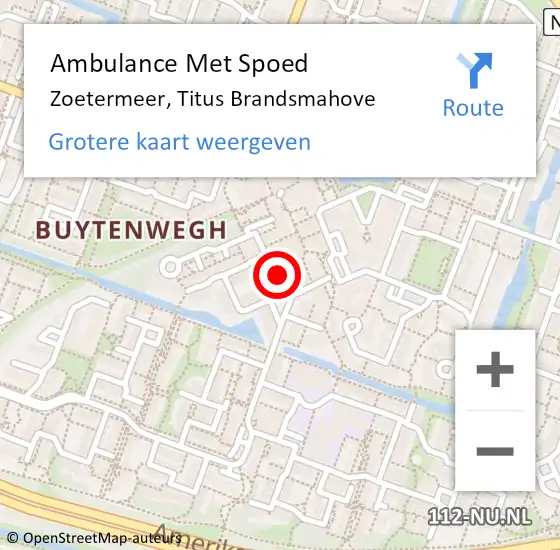 Locatie op kaart van de 112 melding: Ambulance Met Spoed Naar Zoetermeer, Titus Brandsmahove op 20 juni 2022 09:37