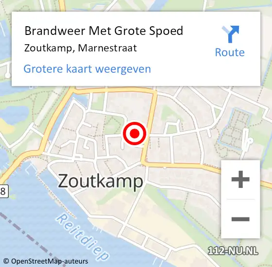 Locatie op kaart van de 112 melding: Brandweer Met Grote Spoed Naar Zoutkamp, Marnestraat op 20 juni 2022 09:39