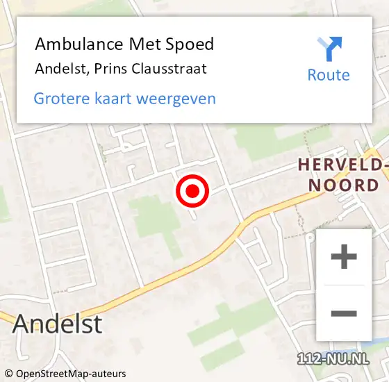 Locatie op kaart van de 112 melding: Ambulance Met Spoed Naar Andelst, Prins Clausstraat op 20 juni 2022 09:43