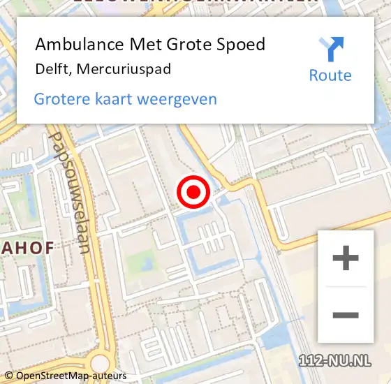 Locatie op kaart van de 112 melding: Ambulance Met Grote Spoed Naar Delft, Mercuriuspad op 20 juni 2022 10:18
