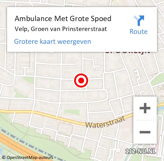 Locatie op kaart van de 112 melding: Ambulance Met Grote Spoed Naar Velp, Groen van Prinstererstraat op 20 juni 2022 10:37