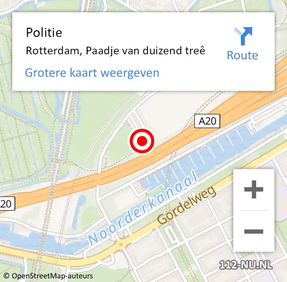 Locatie op kaart van de 112 melding: Politie Rotterdam, Paadje van duizend treê op 20 juni 2022 10:48