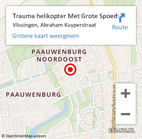 Locatie op kaart van de 112 melding: Trauma helikopter Met Grote Spoed Naar Vlissingen, Abraham Kuyperstraat op 20 juni 2022 10:52