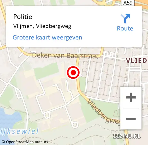 Locatie op kaart van de 112 melding: Politie Vlijmen, Vliedbergweg op 20 juni 2022 10:55