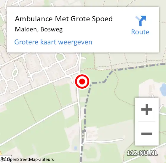 Locatie op kaart van de 112 melding: Ambulance Met Grote Spoed Naar Malden, Bosweg op 20 juni 2022 11:18