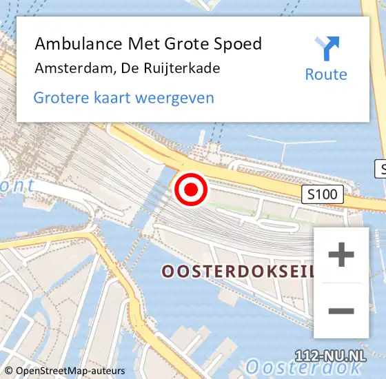 Locatie op kaart van de 112 melding: Ambulance Met Grote Spoed Naar Amsterdam, De Ruijterkade op 20 juni 2022 11:26