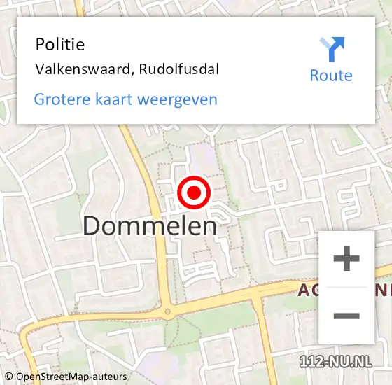 Locatie op kaart van de 112 melding: Politie Valkenswaard, Rudolfusdal op 20 juni 2022 11:33