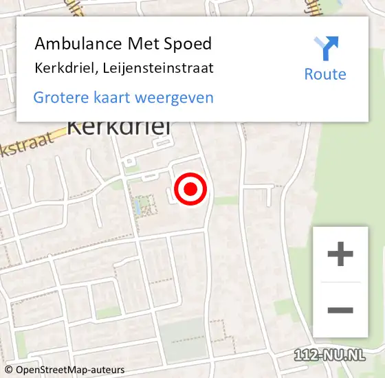 Locatie op kaart van de 112 melding: Ambulance Met Spoed Naar Kerkdriel, Leijensteinstraat op 20 juni 2022 11:48