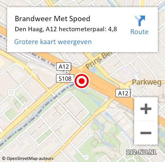 Locatie op kaart van de 112 melding: Brandweer Met Spoed Naar Den Haag, A12 hectometerpaal: 4,8 op 20 juni 2022 11:49