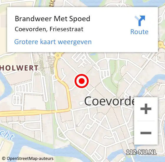 Locatie op kaart van de 112 melding: Brandweer Met Spoed Naar Coevorden, Friesestraat op 20 juni 2022 11:53