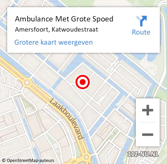 Locatie op kaart van de 112 melding: Ambulance Met Grote Spoed Naar Amersfoort, Katwoudestraat op 20 juli 2014 19:41