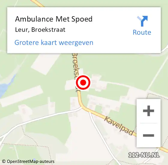 Locatie op kaart van de 112 melding: Ambulance Met Spoed Naar Leur, Broekstraat op 20 juni 2022 12:04