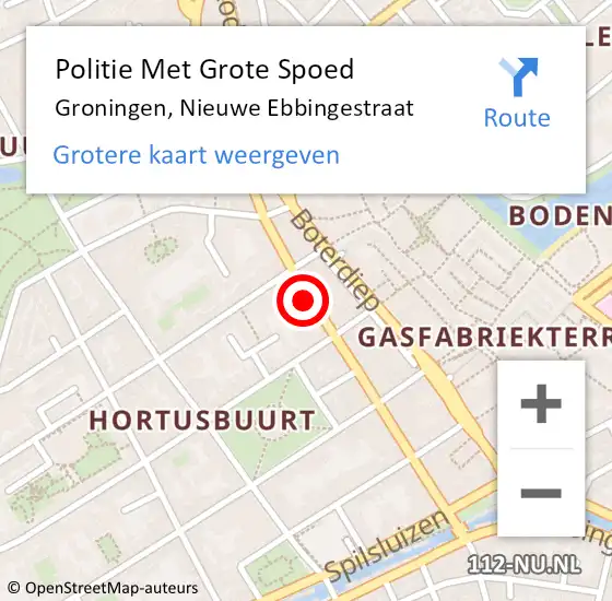 Locatie op kaart van de 112 melding: Politie Met Grote Spoed Naar Groningen, Nieuwe Ebbingestraat op 20 juni 2022 12:07